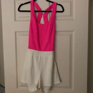 Tea & Cup Bright Pink and White Backless Romper